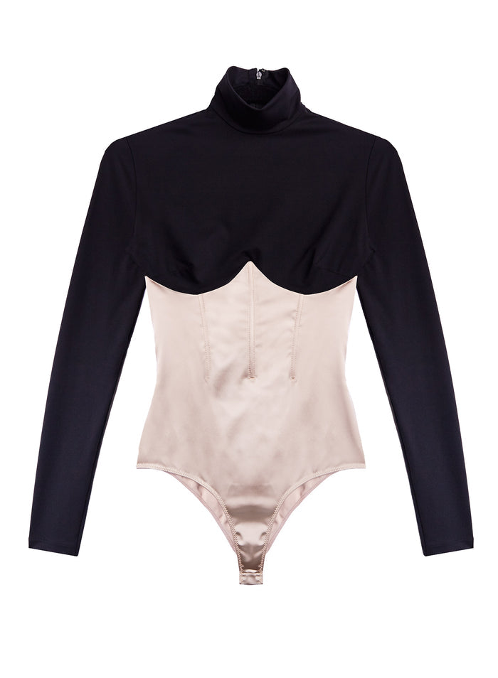 Mock Neck Long Sleeve Bodysuit-black bone-flat