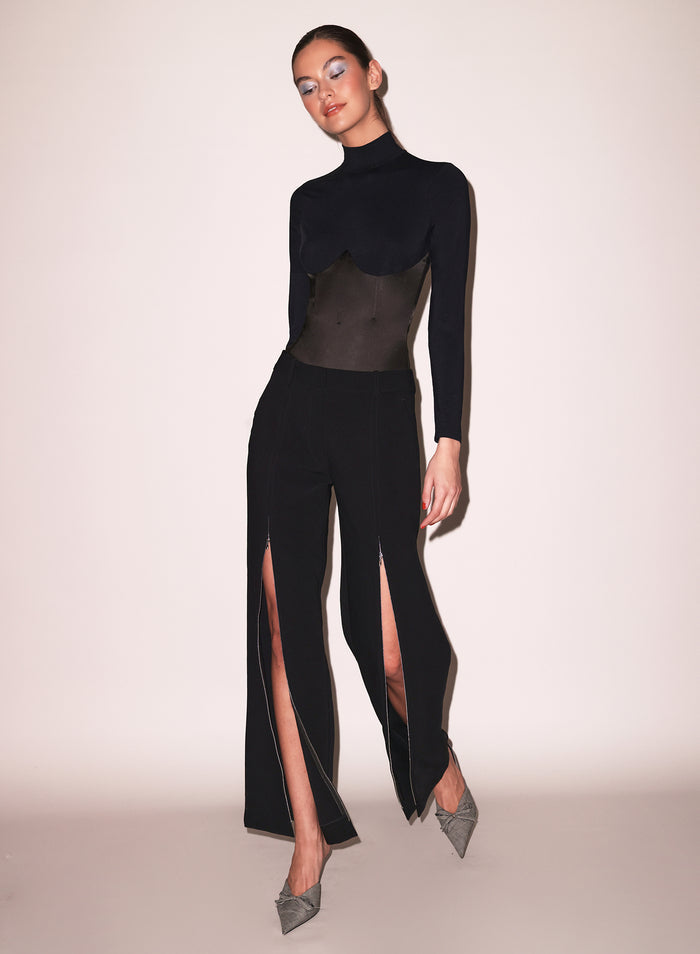 Mock Neck Long Sleeve Bodysuit-black