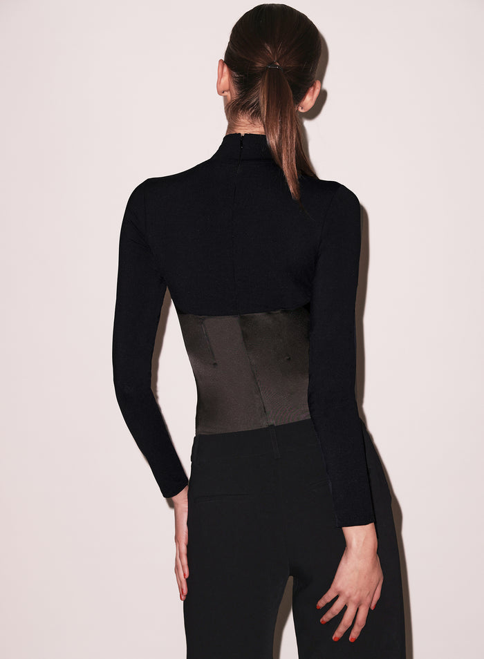 Mock Neck Long Sleeve Bodysuit-black