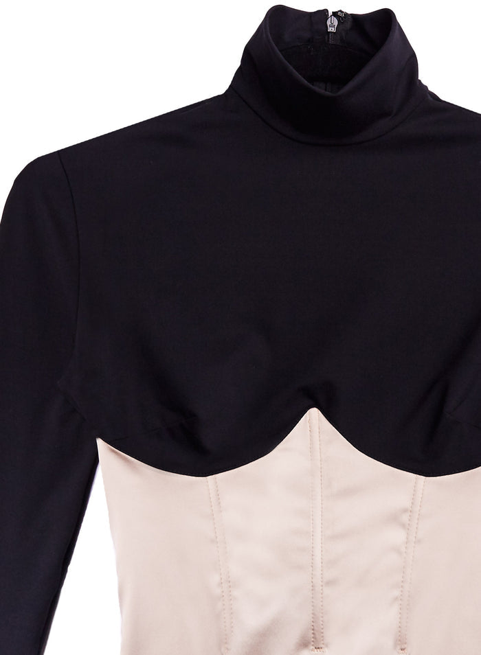 Mock Neck Long Sleeve Bodysuit-black bone-flat