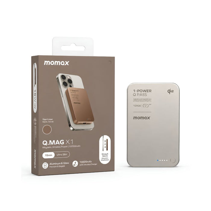 Momax 1-Power Q.Pass 10000mAh Qi2 Magnetic Wireless Power Bank - Desert Titanium