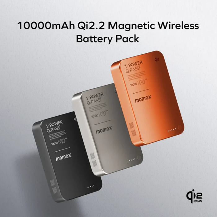 Momax 1-Power Q.Pass 10000mAh Qi2 Magnetic Wireless Power Bank - Black