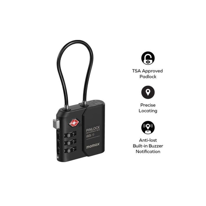 Momax PinLock Find My Locator with TSA Padlock - Black