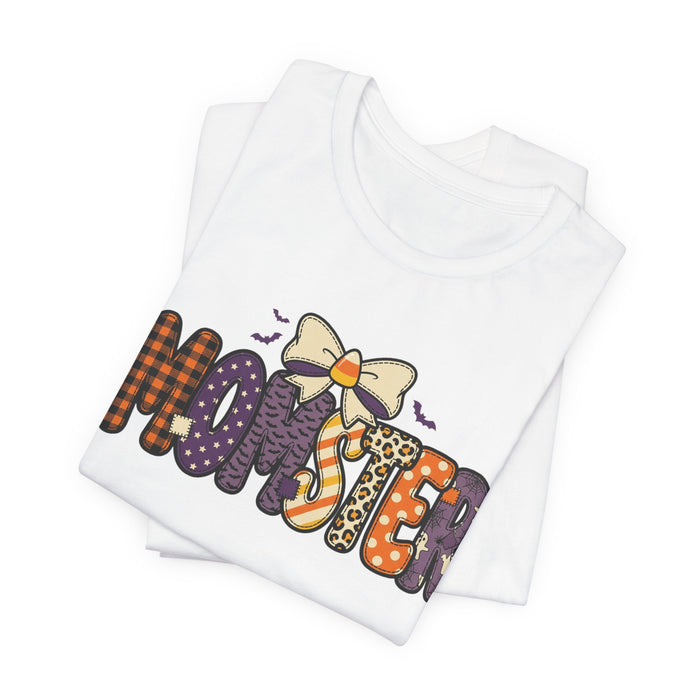 Momster Halloween Graphic Tee | Halloween Mom T-Shirt, Spooky Bat Bow Design