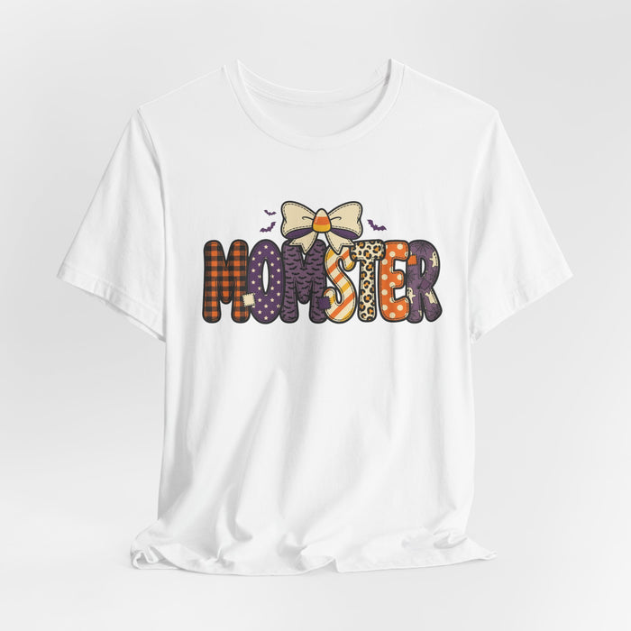 Momster Halloween Graphic Tee | Halloween Mom T-Shirt, Spooky Bat Bow Design