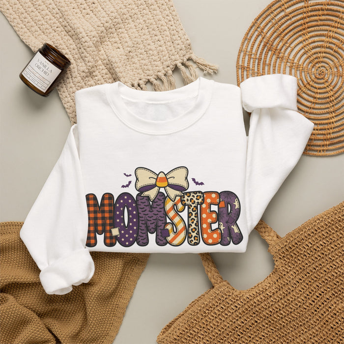 Momster Halloween Sweatshirt | Halloween Mom, Purple Orange Spooky Lettering