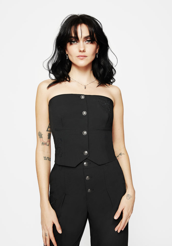 Moonbow Embroidered Strapless Tailored Waistcoat