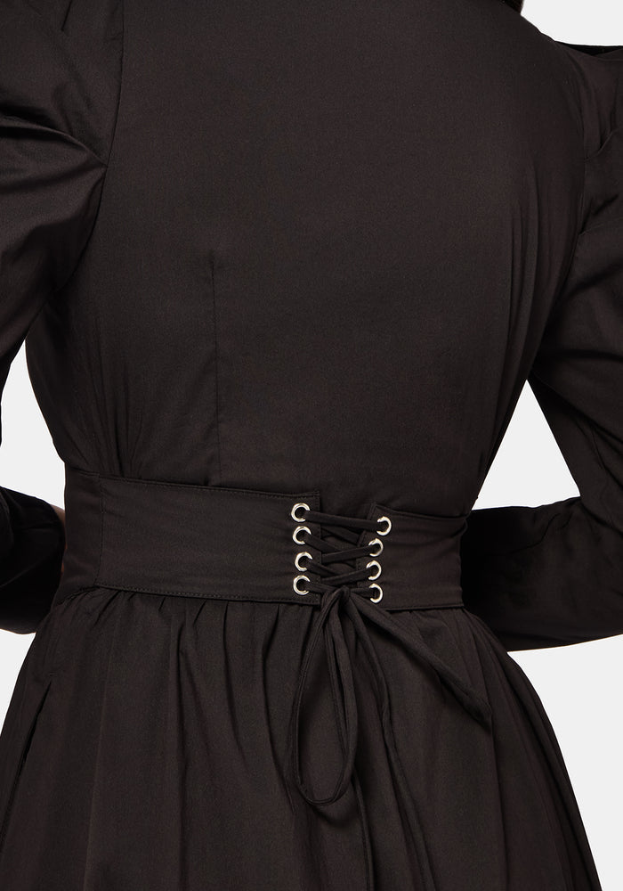 Morag Button Up Mutton Sleeve Cotton Midi Dress