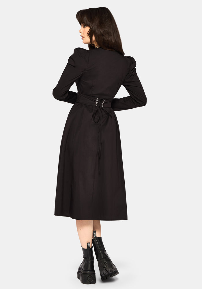 Morag Button Up Mutton Sleeve Cotton Midi Dress