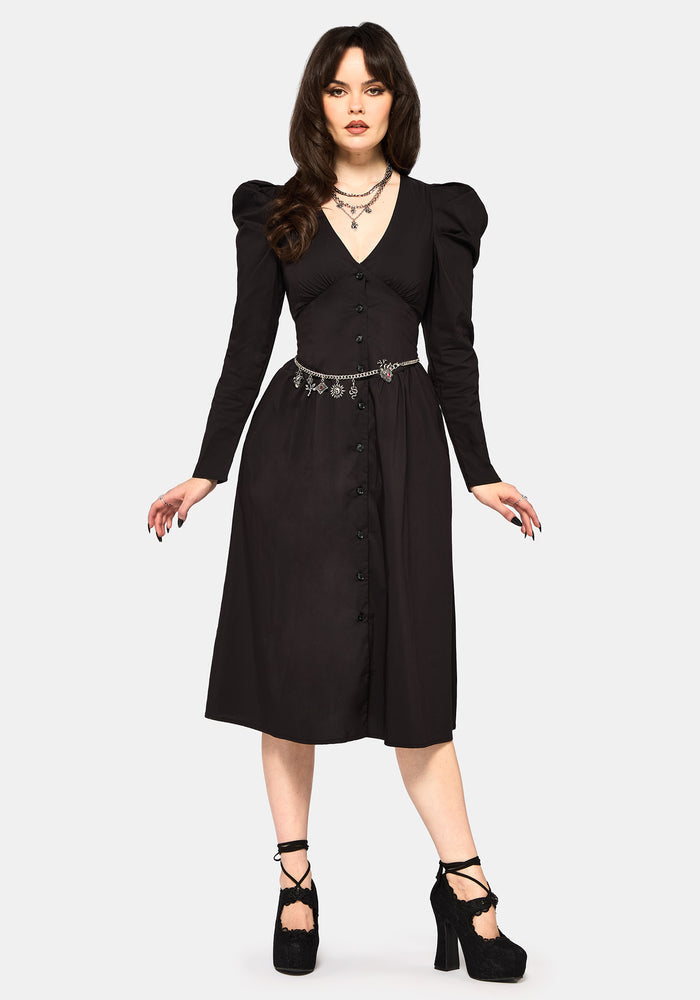 Morag Button Up Mutton Sleeve Cotton Midi Dress