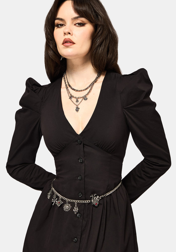 Morag Button Up Mutton Sleeve Cotton Midi Dress