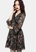 Mortua Grunge Floral Print Lace Trim Mini Wrap Dress