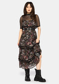 Mortua Grunge Floral Print Peplum Frill Cami Maxi Dress