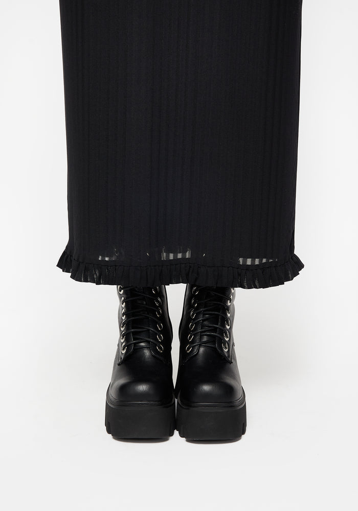 Mourning Ruffle Detail Mesh Short Sleeve Maxi Dress