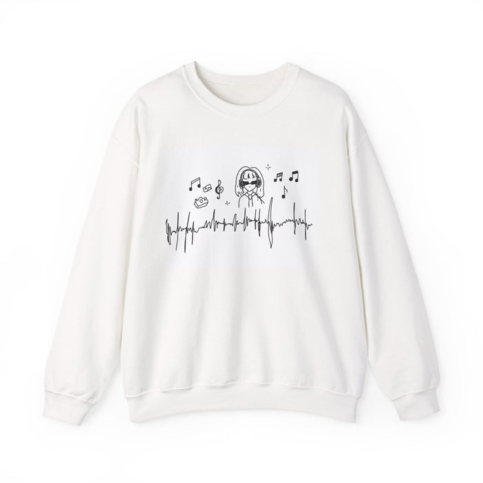 Music Lover Crewneck Sweatshirt — Heartbeat Wave & Singing Girl Graphic