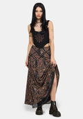 Mythos Print Lace Detail Midaxi Skirt US 2