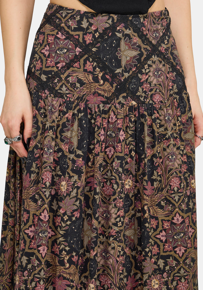 Mythos Print Lace Detail Midaxi Skirt US 2
