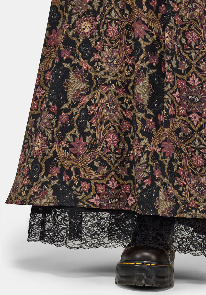 Mythos Print Lace Detail Midaxi Skirt US 2