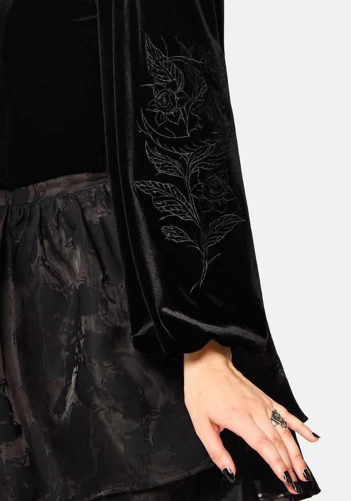 Nelle Velour Embroidered Puff Sleeve Corset Top