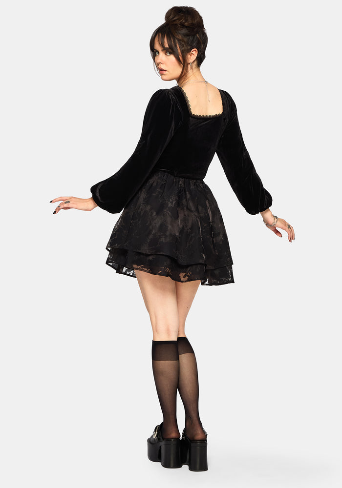 Nelle Velour Embroidered Puff Sleeve Corset Top