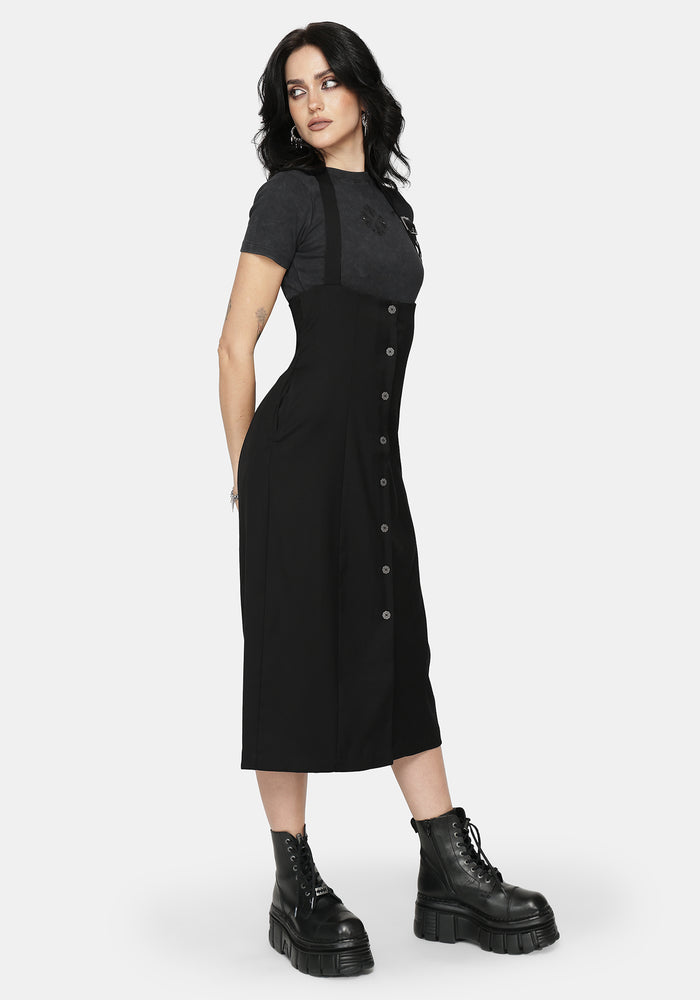 New Age Halter Neck Pinafore Midi Dress - Black