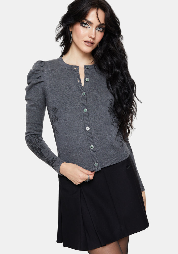 Nia Puff Sleeve Printed Arch Knit Cardigan
