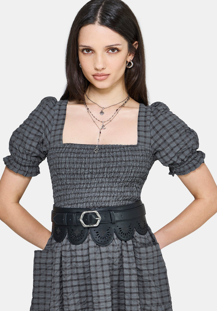 Nimira Check Handkerchief Hem Midi Dress
