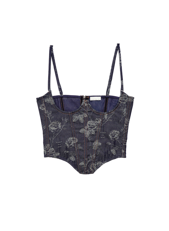 No Cup Floral Jacquard Bustier-flat