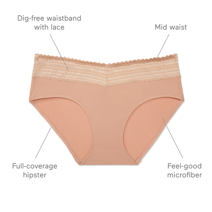 No Pinching, No Problems® Dig-Free Comfort Waist with Lace Microfiber Hipster