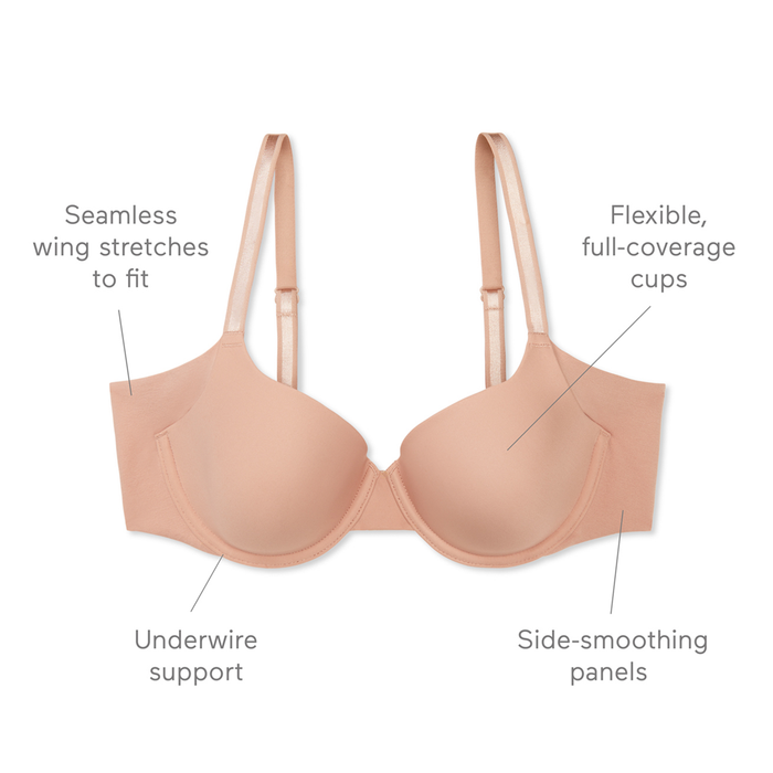 No Side Effects® Seamless Underarm-Smoothing Comfort Underwire Lightly Lined T-Shirt Bra