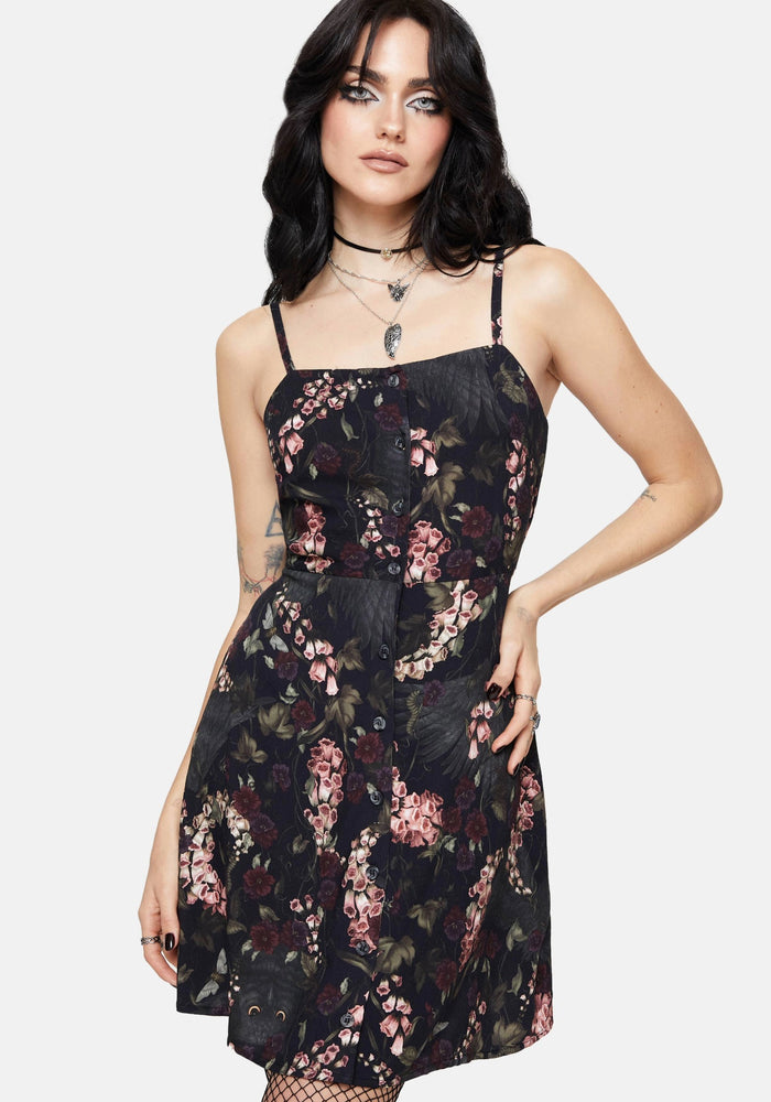 Noctua Owl Foxglove Printed Button Up Cami Mini Dress