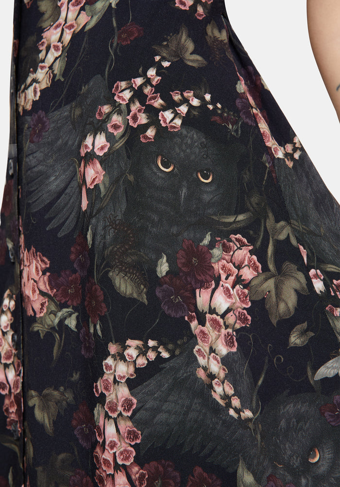 Noctua Owl Foxglove Printed Button Up Cami Mini Dress