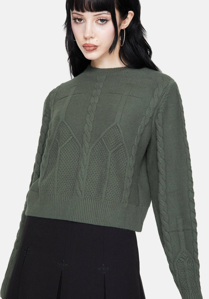 Noir Cotton Gothic Arch Cropped Cable Knit Jumper