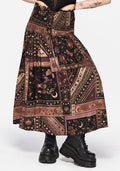 Nola Folk Patchwork Print Shirred Midi Skirt