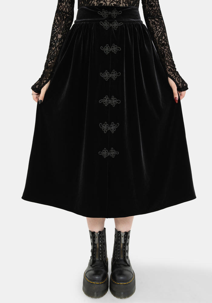 Nova Velour Frog Closure Midi Skirt