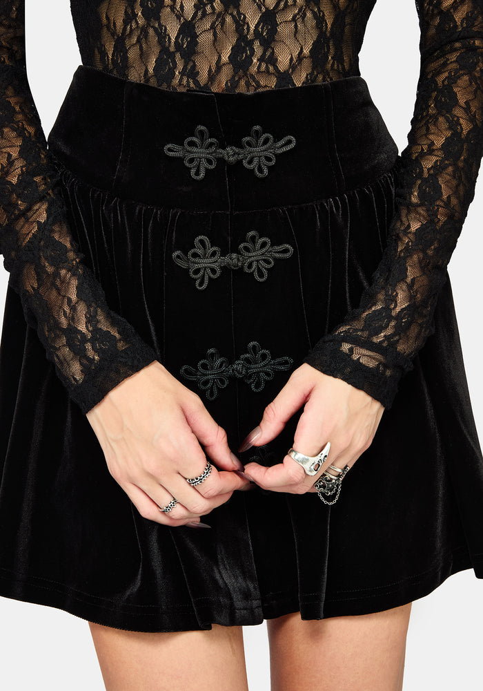 Nova Velour Frog Closure Mini Skirt