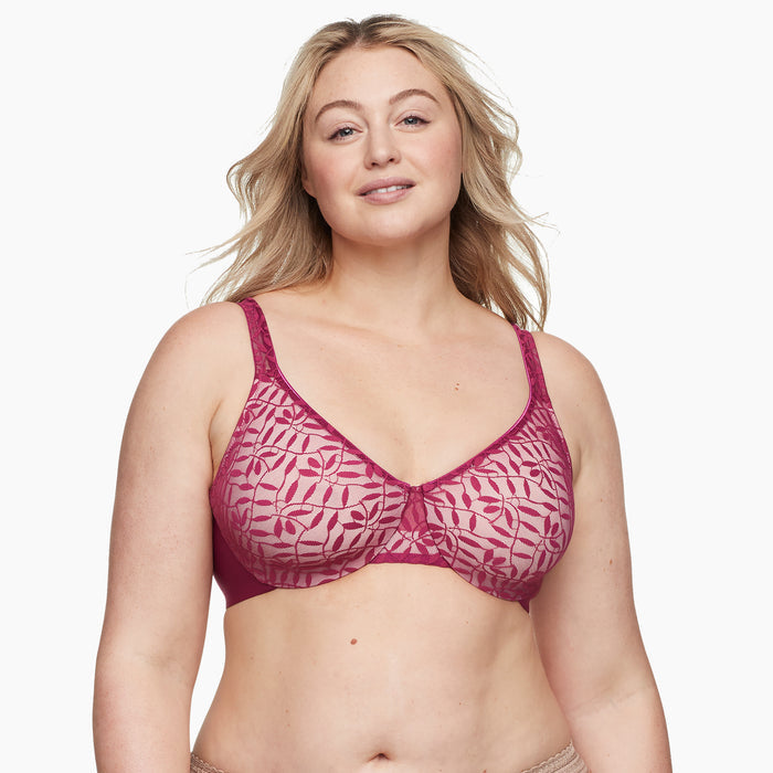 Olga by Warners Sheer Leaves Lace Neckline Underwire Unlined Minimizer Bra