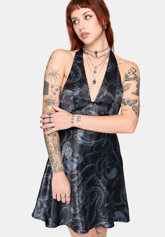 Ophion Print Satin Halterneck Mini Dress