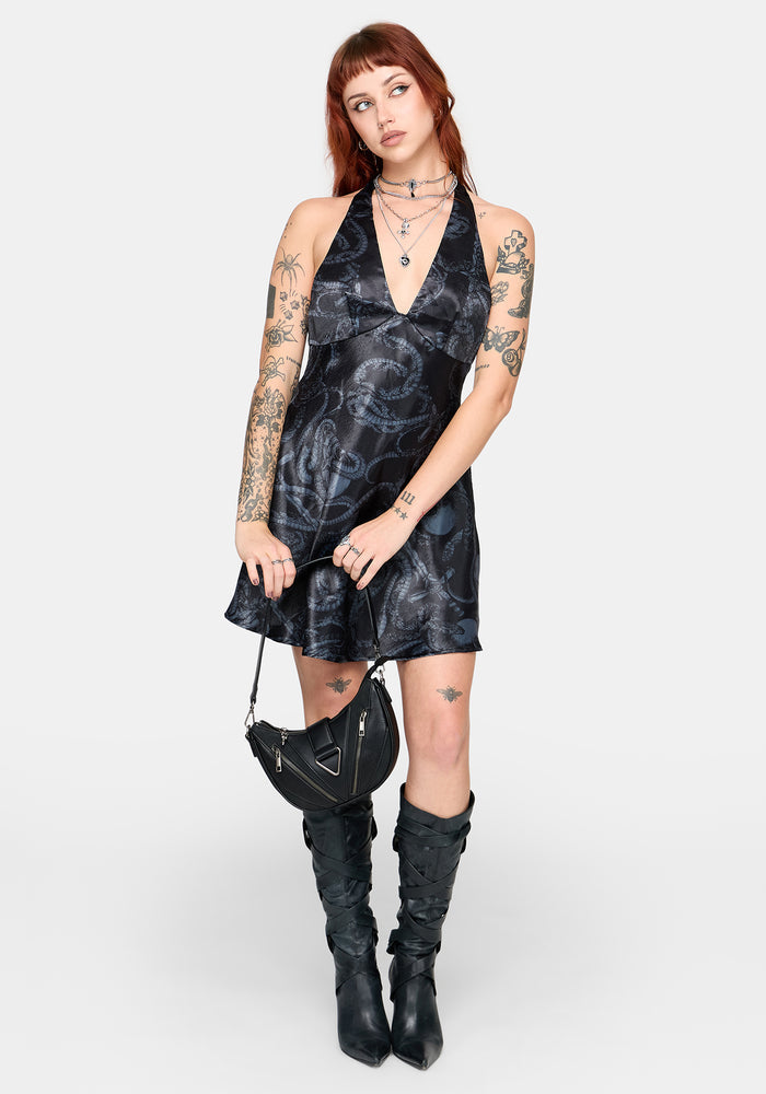 Ophion Print Satin Halterneck Mini Dress