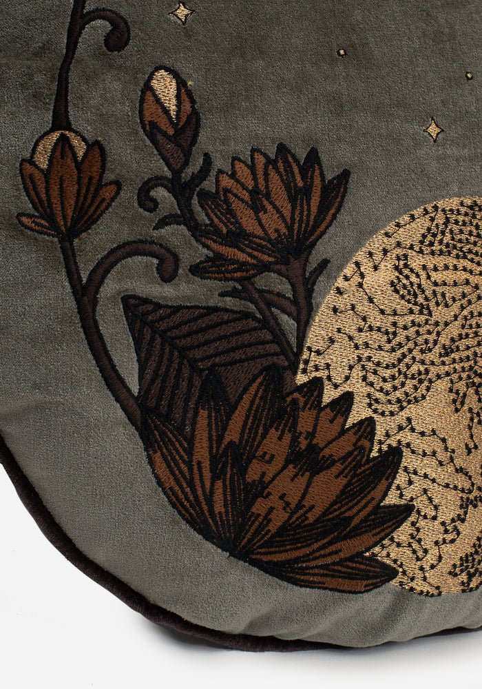 Opora Embroidered Floral Moon Round Cushion