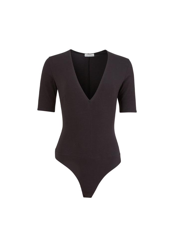 Organic Cotton Deep V Bodysuit-black