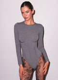 Organic Cotton Long Sleeve T-Shirt Bodysuit-heather grey-Fleur du Mal