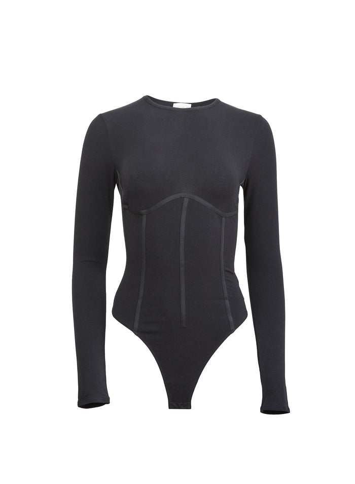 Organic Cotton Long Sleeve T-Shirt Bodysuit-black-flat