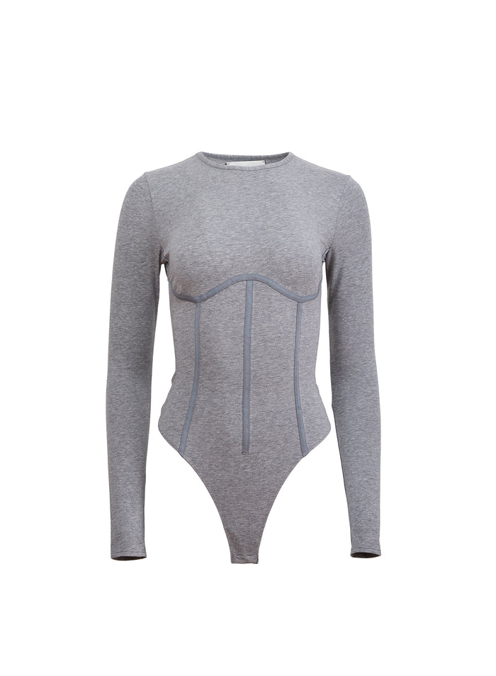 Organic Cotton Long Sleeve T-Shirt Bodysuit-heather grey