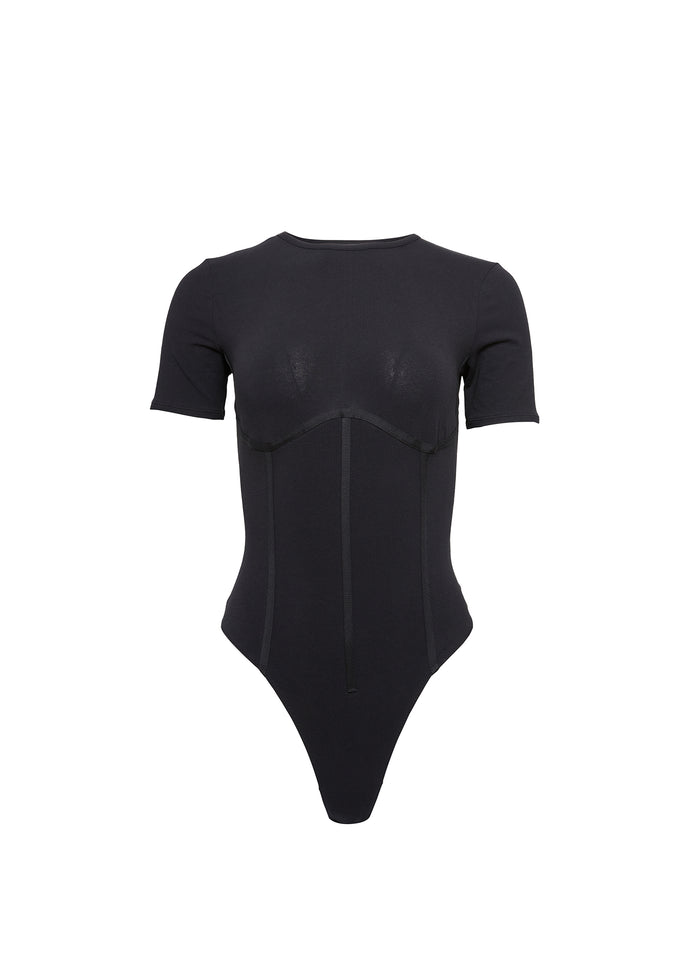 Organic Cotton T-Shirt Bodysuit-black-flat