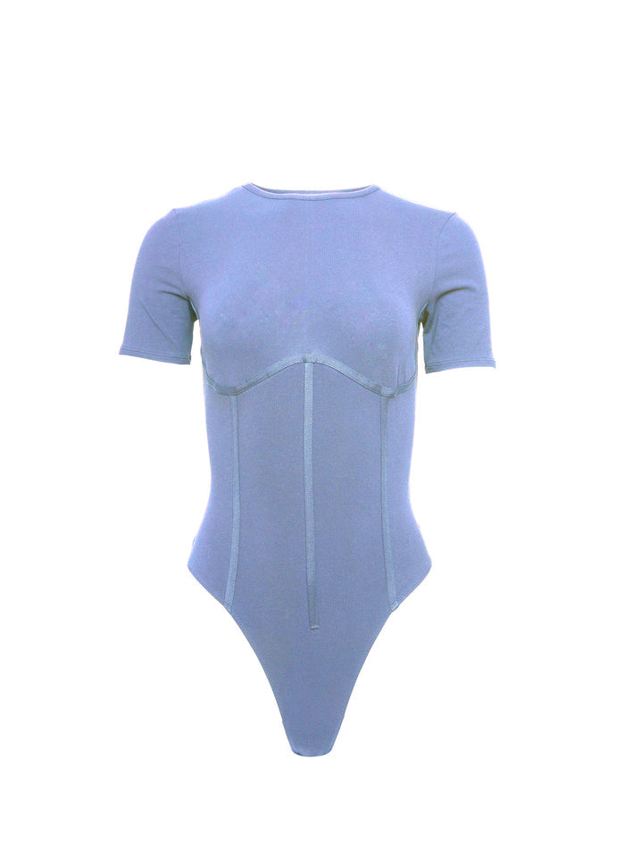 Organic Cotton T-Shirt Bodysuit-denim blue-flat