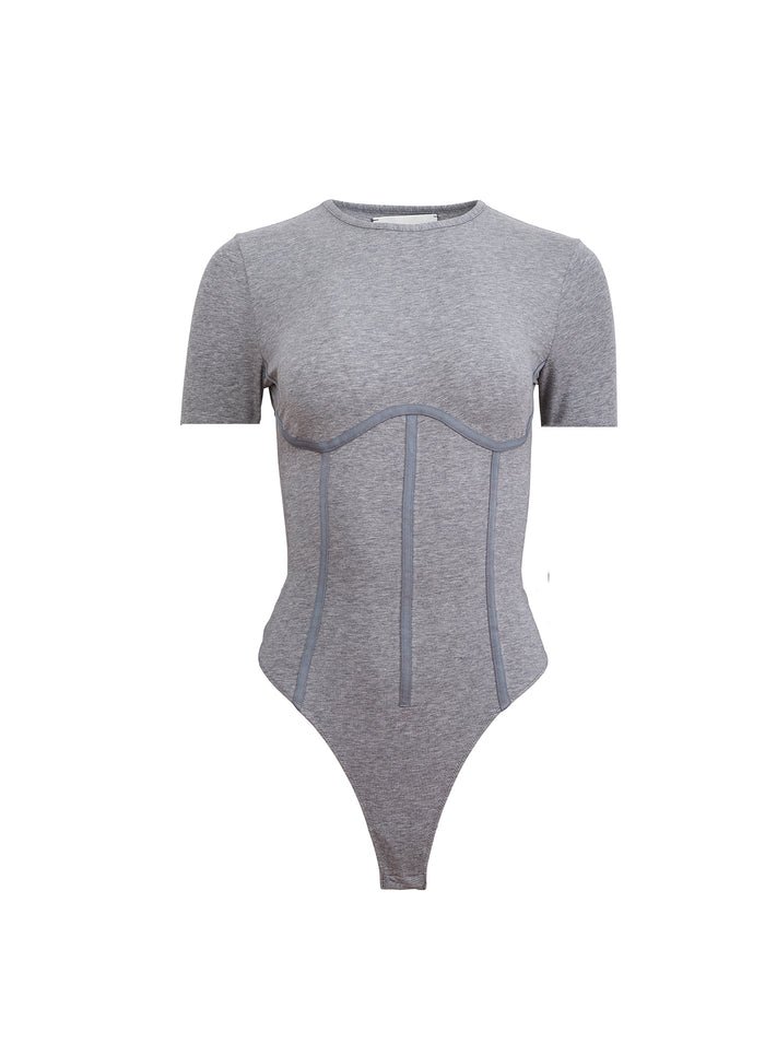Organic Cotton T-Shirt Bodysuit-heather grey-flat