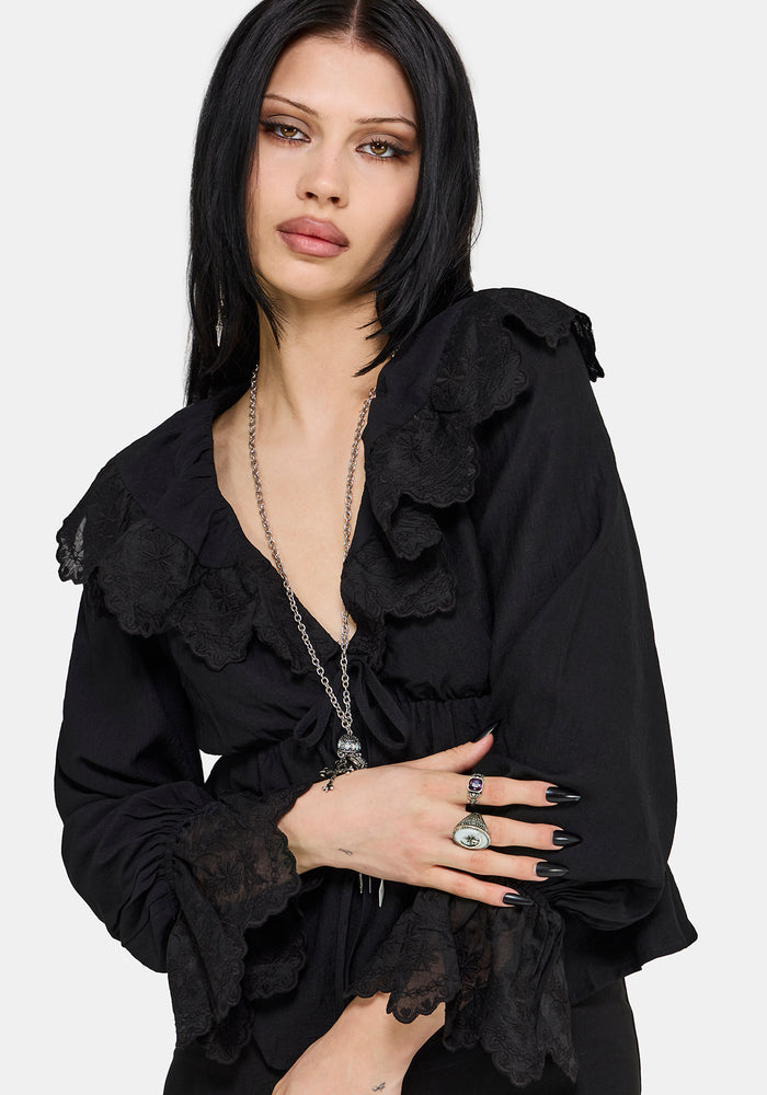Ottie Ruffle Neck Tie Front Blouse US 2