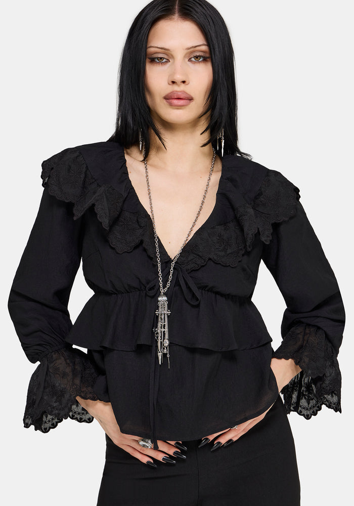 Ottie Ruffle Neck Tie Front Blouse US 2