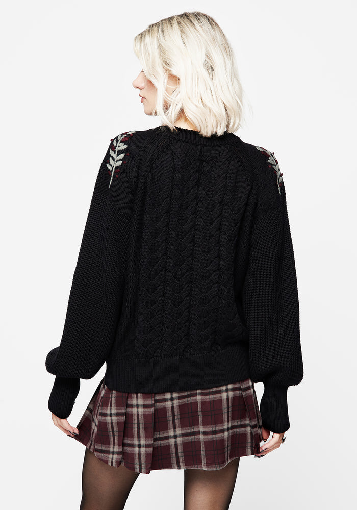 Patrice Embroidered Cable Knit Sweater